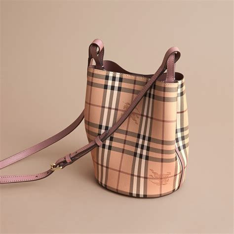 Burberry Lightweight Leather and Haymarket Check Bucket Bag 